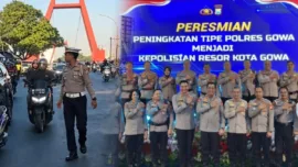 Kasat Lalu Lintas Polresta Gowa, AKP Hasan Fadli, lansung turun mengatur lalu lintas di jembatan kembar sehari setelah pengukuhan dirinya Sebagai Kasat Lantas dan Polres Gowa menjadi Polresta Gowa. Rabu (08/07/2026)