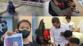 Kumala Elvira bersama Anaknya menunjukkan foto Presiden Prabowo Subianto saat mendatangi Pengadilan Negeri Sungguminasa, Gowa, Senin (24/8/2026). Istri terdakwa Ilyas Sitaba itu meminta perhatian pemerintah dan berharap suaminya memperoleh keadilan dalam perkara pencurian Tanah Timbunan yang tengah dituduhkan dan disidangkan.