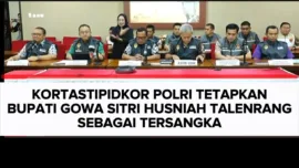 Penetapan tersangka Bupati Gowa, Sitti Husniah Talenrang disampaikan Kortastipidkor Polri dalam konferensi pers di Aula TBOR, Gedung Awaloedin Djamin, Jakarta, Jumat, 25 September 2026, sekitar pukul 14.00 WIB.